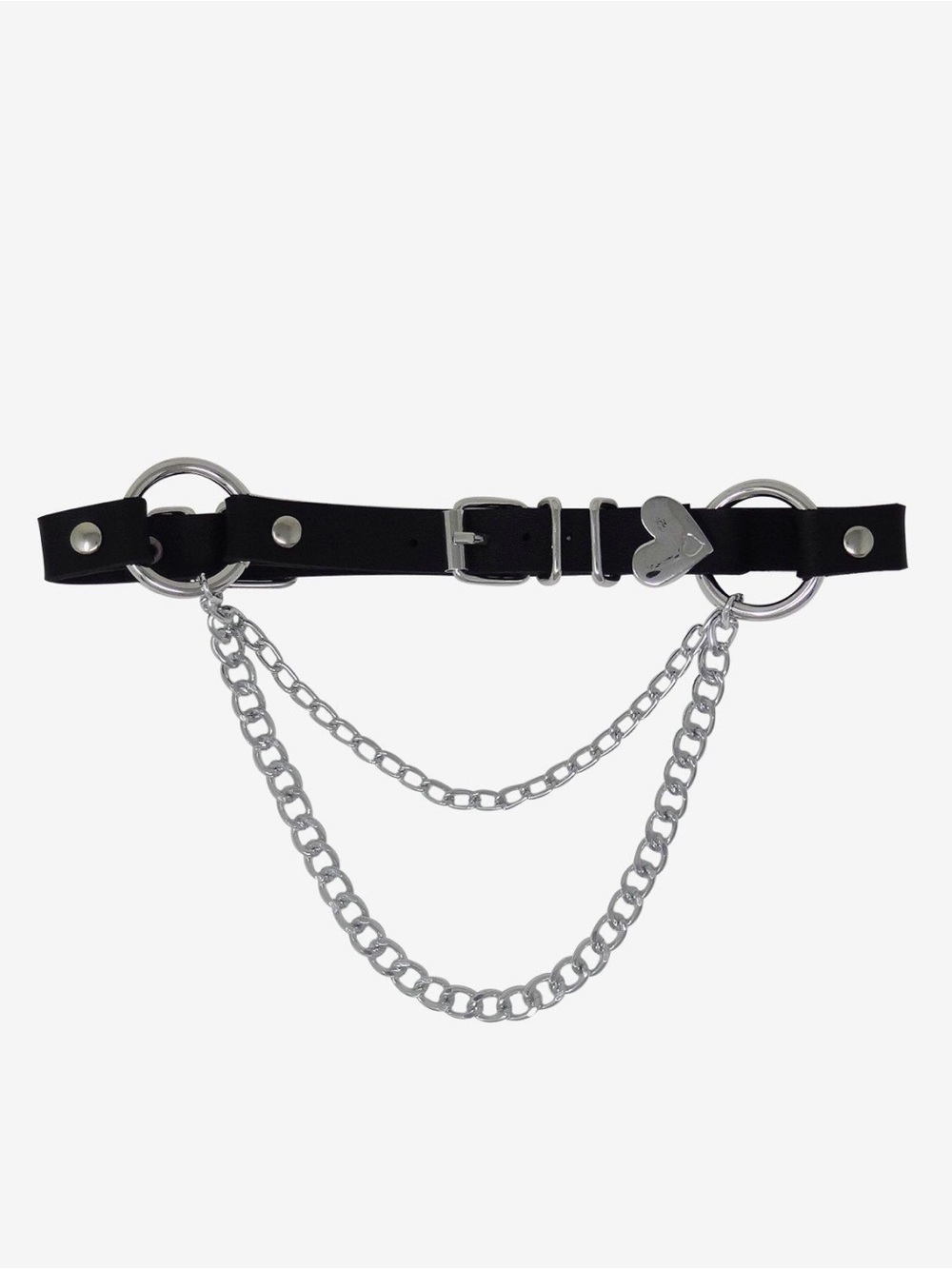 Black Faux Leather Chain Choker with Silver Heart Accent